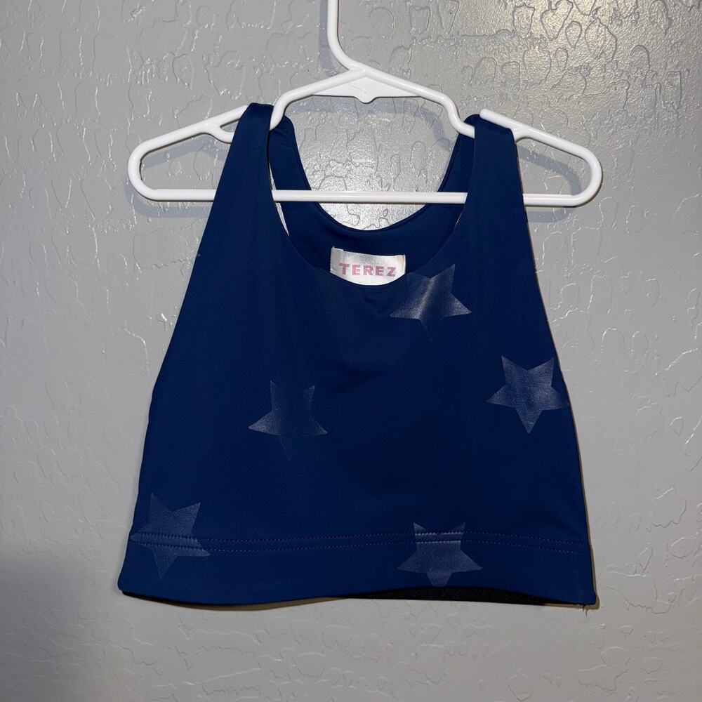 Terez Women's XS Navy Blue Foil Star Print Crop Tank Sports Bra Athletic Top